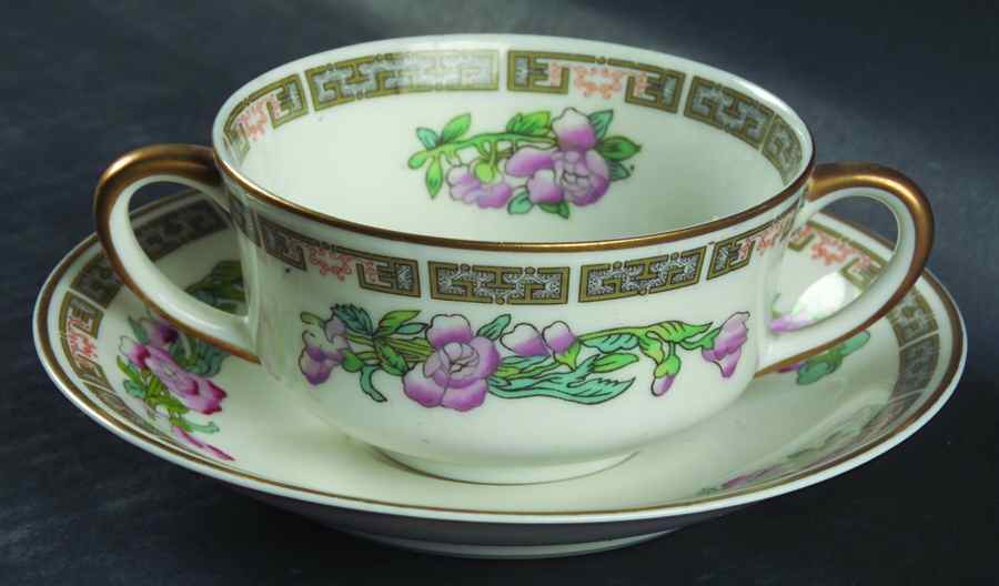 Indian Tree Pink (Smooth Edge) Flat Bouillon Cup & Saucer by Syracuse-1