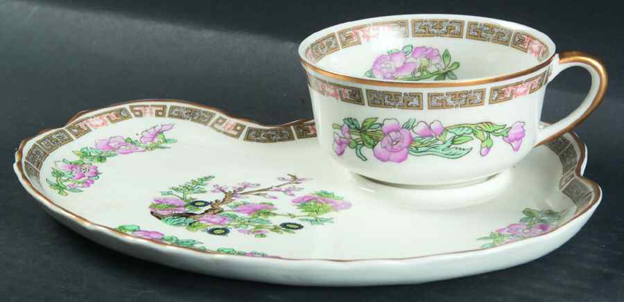 Indian Tree Pink (Smooth Edge) Snack Plate & Cup Set by Syracuse-1