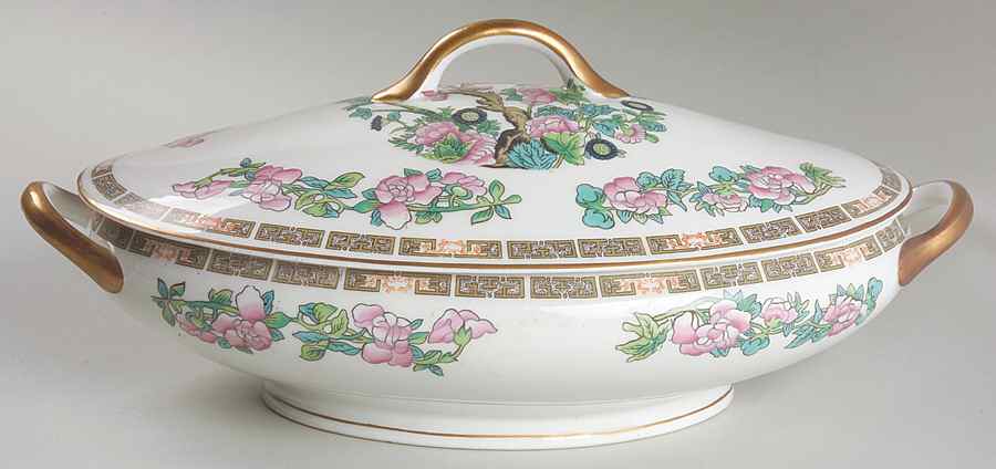 Indian Tree Pink (Smooth Edge) Oval Covered Vegetable by Syracuse-1