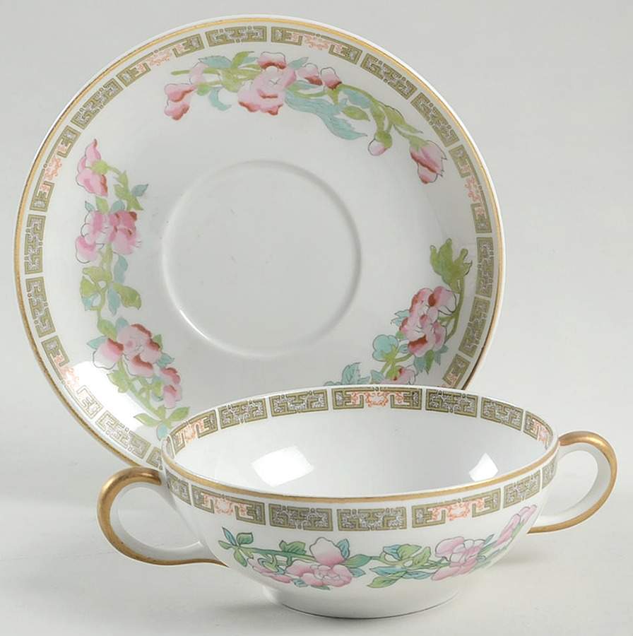 Indian Tree Pink (Smooth Edge) Flat Cream Soup Bowl & Saucer Set by Syracuse-1