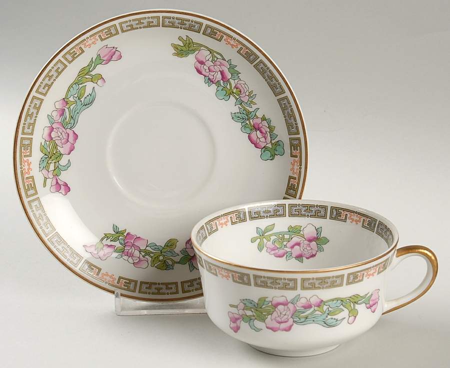 Indian Tree Pink (Smooth Edge) Flat Cup & Saucer Set by Syracuse-1