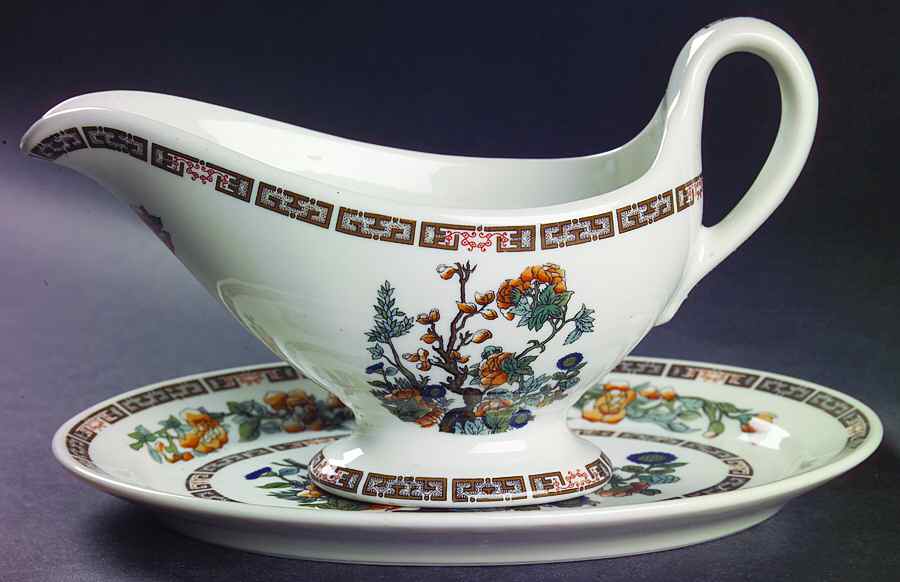 Indian Tree Orange Flowers (White) Gravy Boat & Underplate/Relish by Syracuse-1