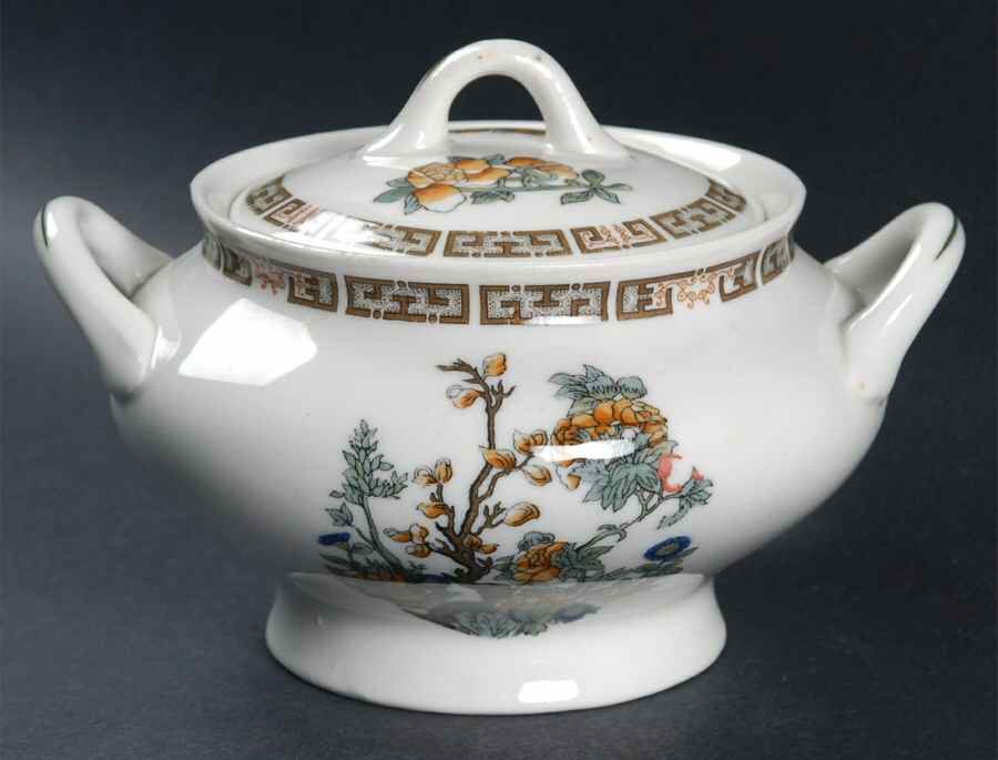 Indian Tree Orange Flowers (White) Sugar Bowl & Lid by Syracuse-1