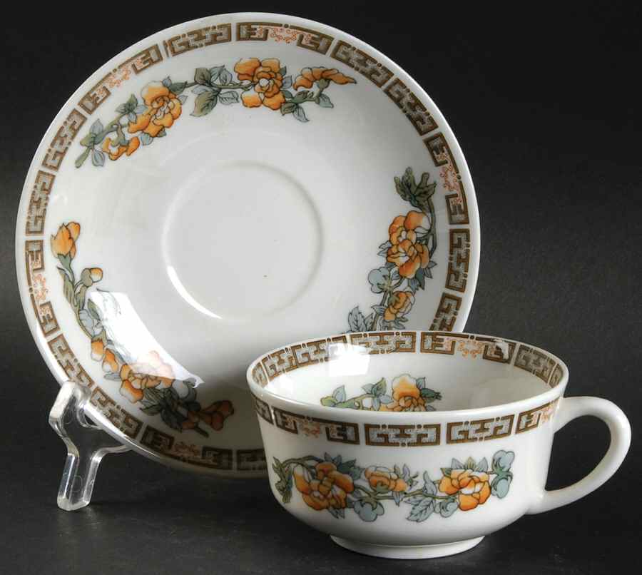 Indian Tree Orange Flowers (White) Flat Cup & Saucer Set by Syracuse-1
