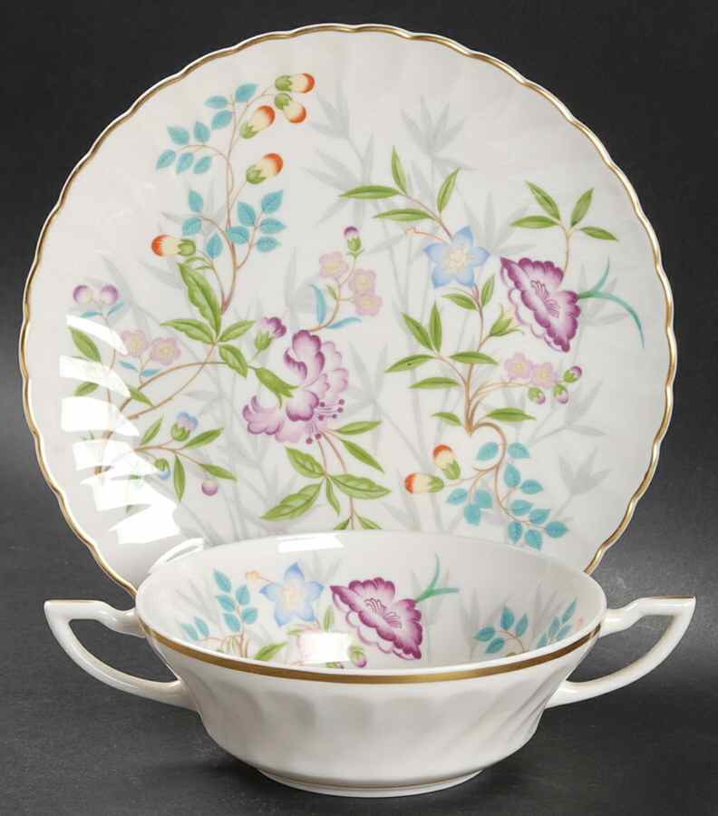 Jewel Tree Flat Cream Soup Bowl & Saucer Set by Syracuse-1