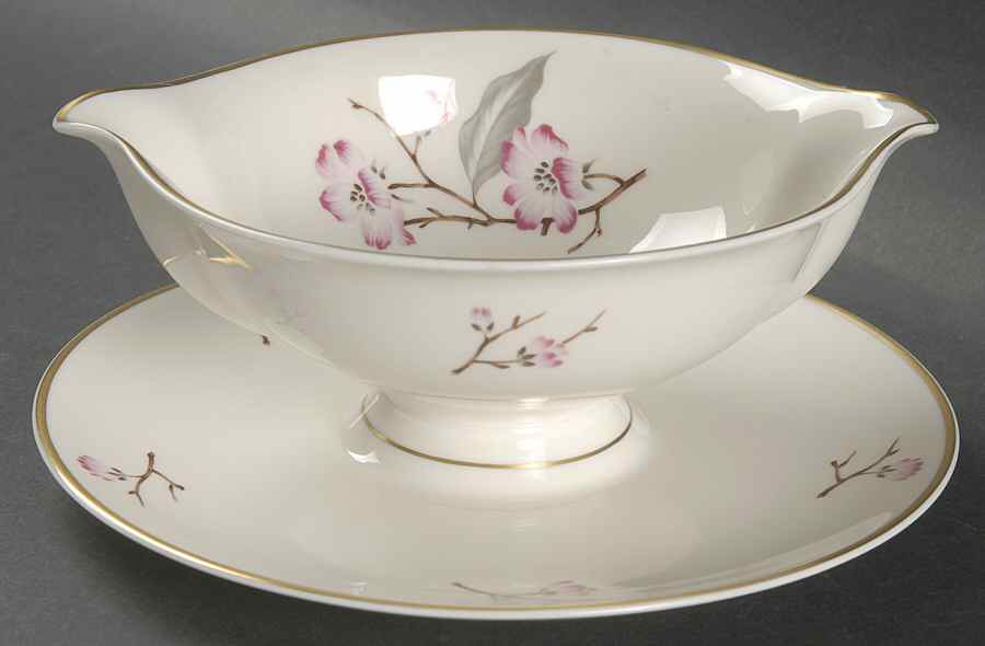 Jubilee (Pink Flowers) Gravy Boat with Attached Underplate by Syracuse-1