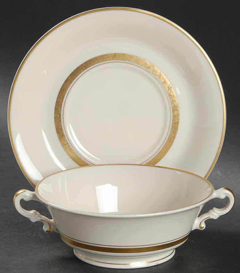 Kent (Gold Trim) Footed Cream Soup Bowl & Saucer Set by Syracuse-1