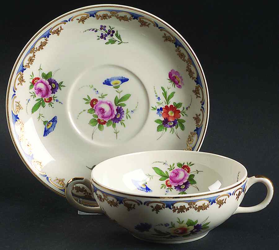Lady Louise Flat Cream Soup Bowl & Saucer Set by Syracuse-1