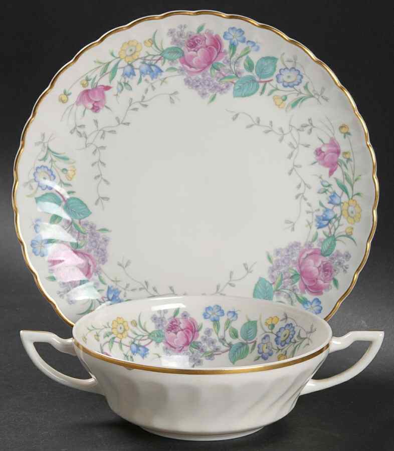 Lilac Rose Flat Cream Soup Bowl & Saucer Set by Syracuse-1