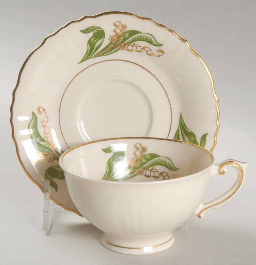 Lily of The Valley (Gold Trim) Footed Cup & Saucer Set by Syracuse-1