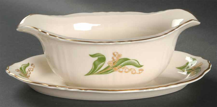 Lily of The Valley (Gold Trim) Gravy Boat with Attached Underplate by Syracuse-1