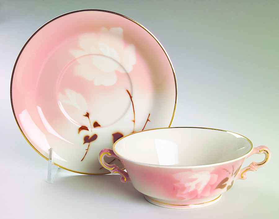Madam Butterfly Footed Cream Soup Bowl & Saucer Set by Syracuse-1
