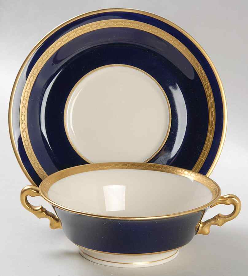 Marchioness Footed Cream Soup Bowl & Saucer Set by Syracuse-1