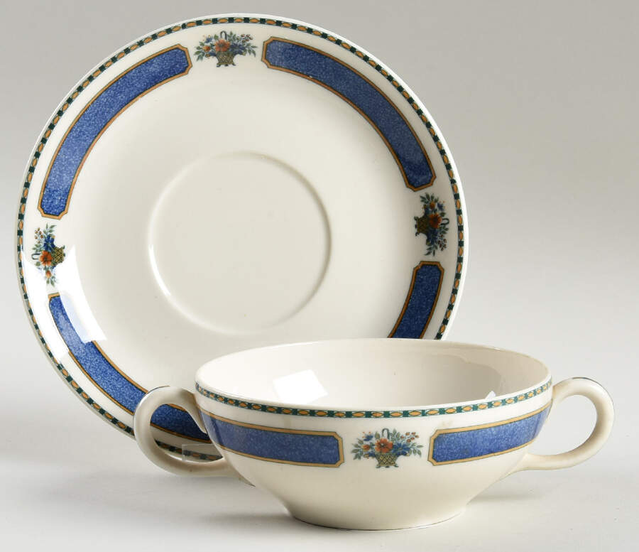 Meridale (Ivory Background) Flat Cream Soup Bowl & Saucer Set by Syracuse-1