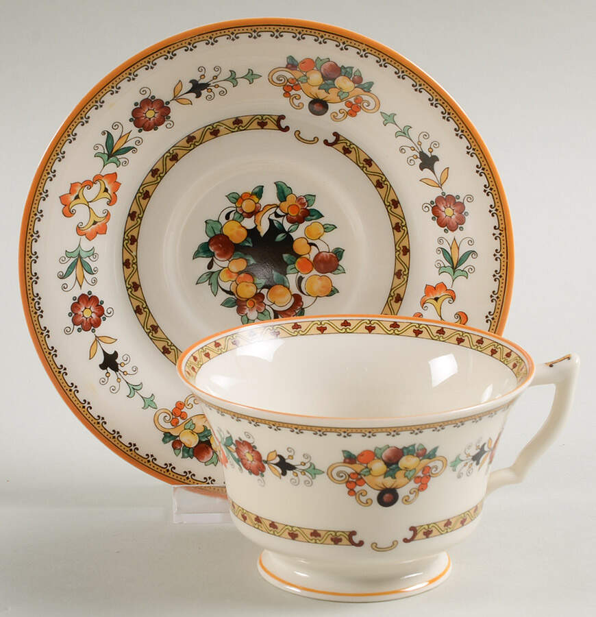 Midlothian (Orange Trim) Footed Cup & Saucer Set by Syracuse-1