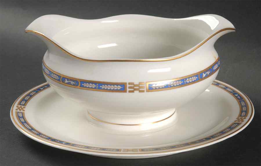 Mistic Blue Gravy Boat with Attached Underplate by Syracuse-1