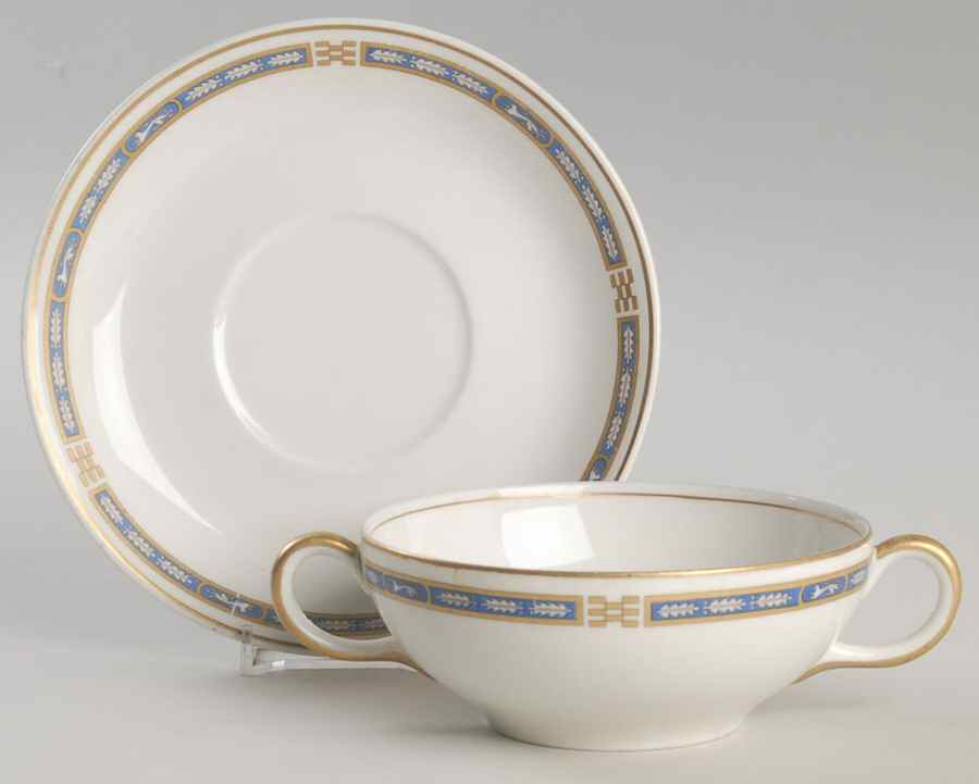 Mistic Blue Flat Cream Soup Bowl & Saucer Set by Syracuse-1