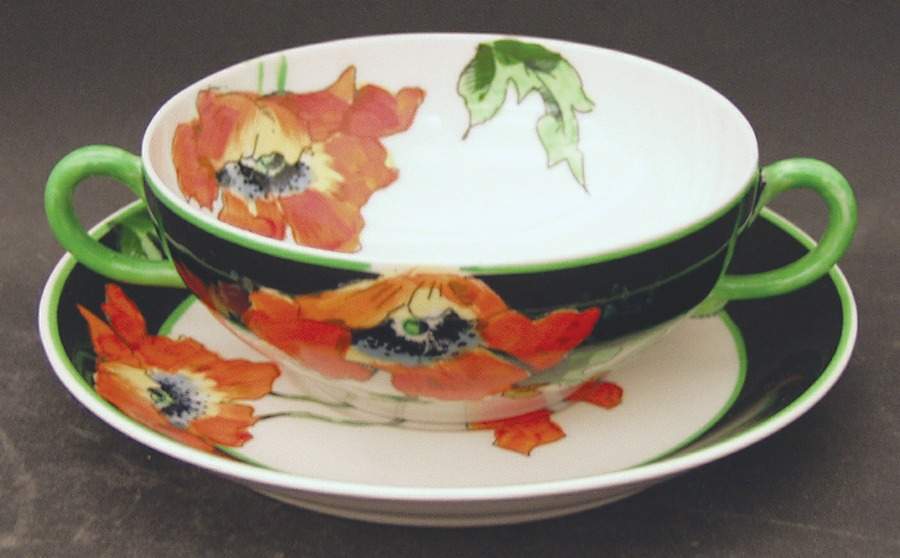 Nature Study Poppies Flat Cream Soup Bowl & Saucer Set by Syracuse-1