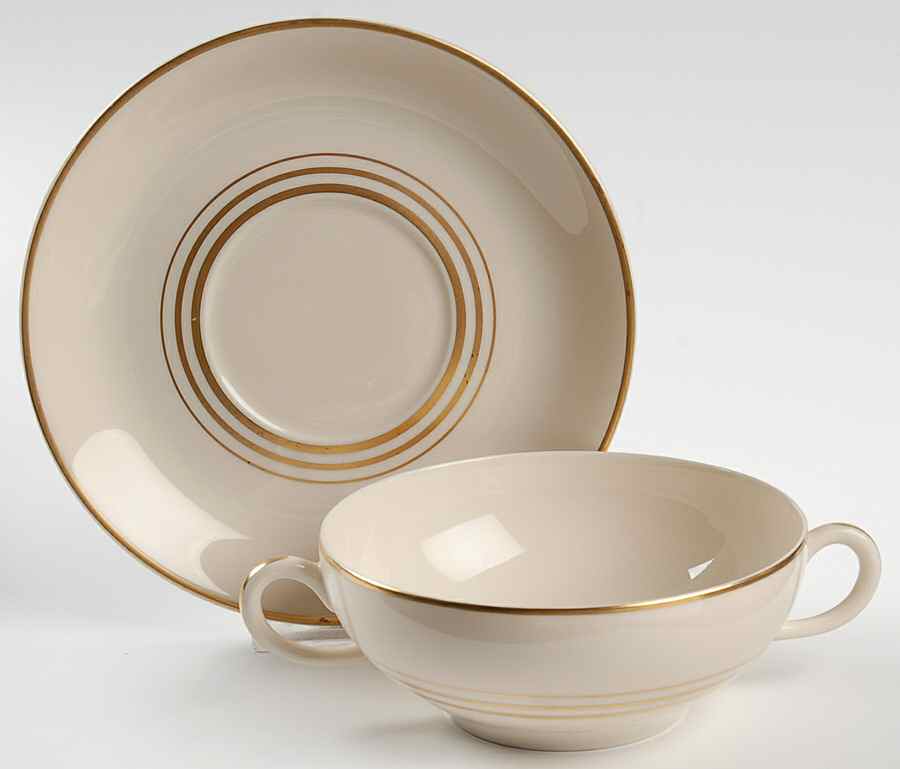 Nimbus Gold Flat Cream Soup Bowl & Saucer Set by Syracuse-1