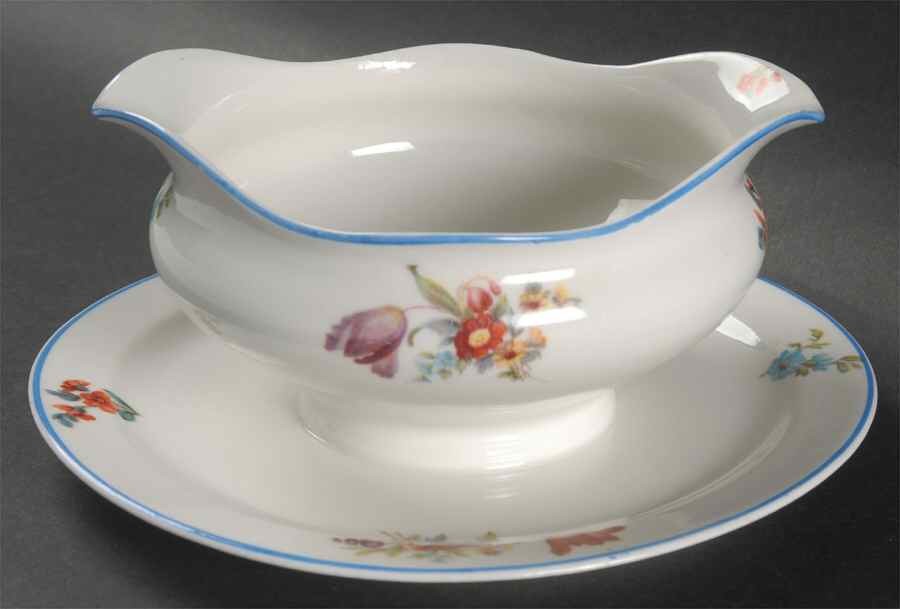 Old Haarlem (Blue Trim) Round Gravy Boat/Attached Underplate by Syracuse-1
