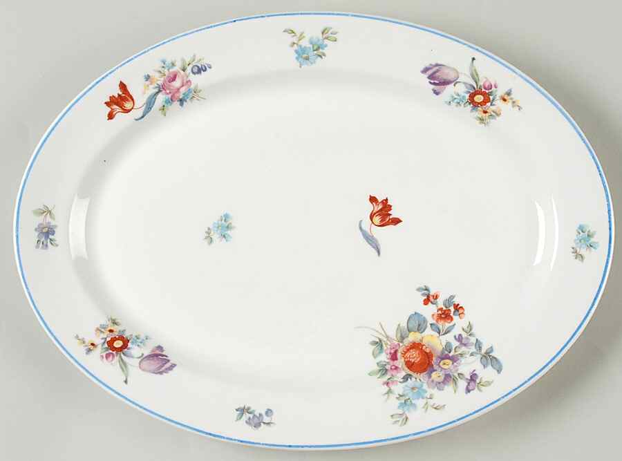Old Haarlem (Blue Trim) 12" Oval Serving Platter by Syracuse-1