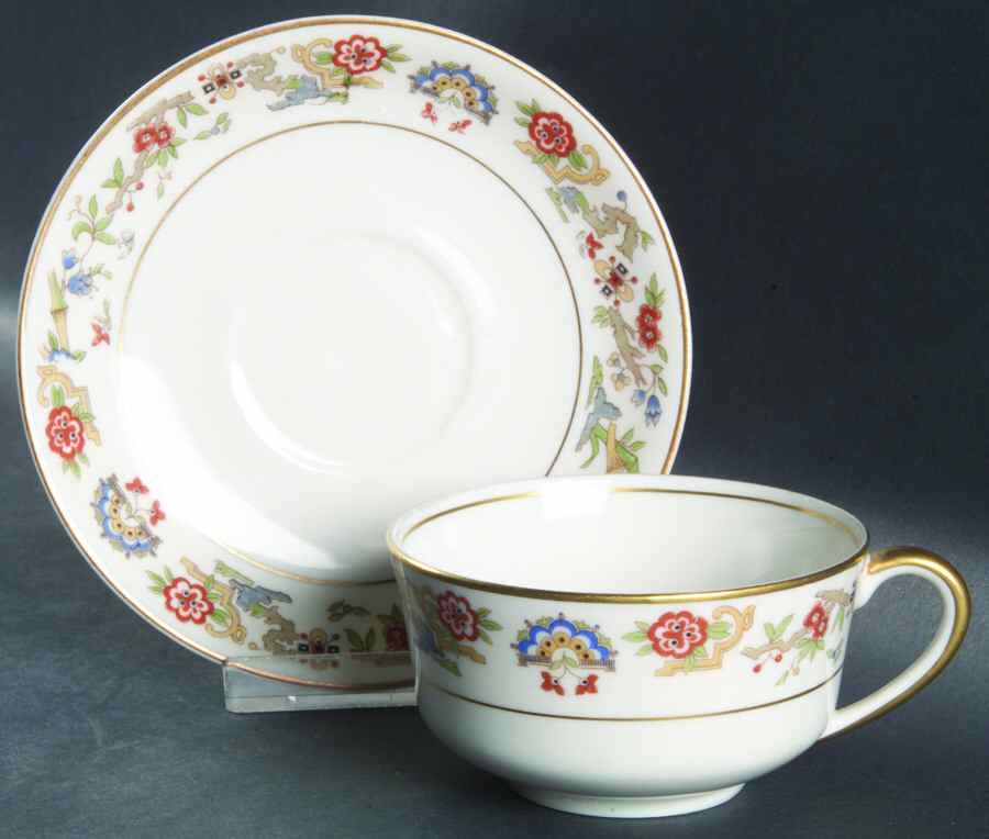 Oriental (Gold Trim) Footed Cup & Saucer Set by Syracuse-1