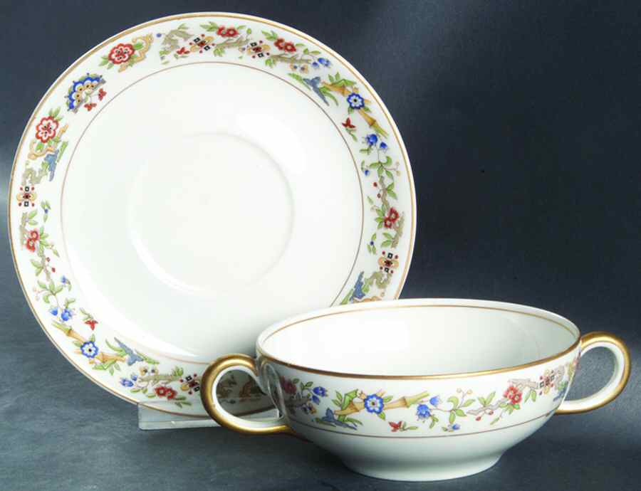 Oriental (Gold Trim) Flat Cream Soup Bowl & Saucer Set by Syracuse-1