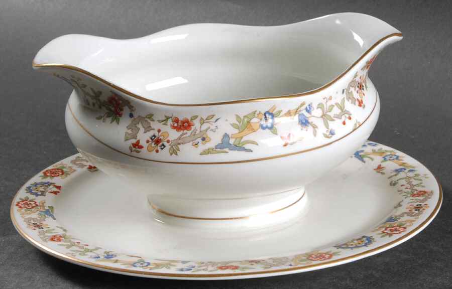 Oriental (Gold Trim) Round Gravy Boat/Attached Underplate by Syracuse-1