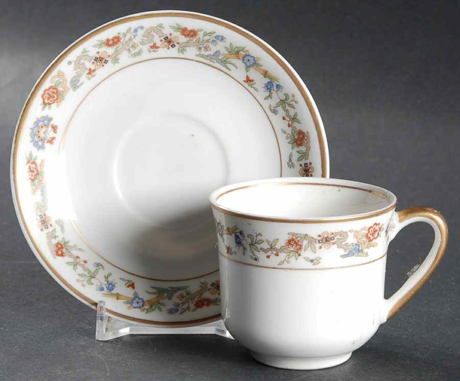 Oriental (Gold Trim) Footed Demitasse Cup & Saucer Set by Syracuse-1
