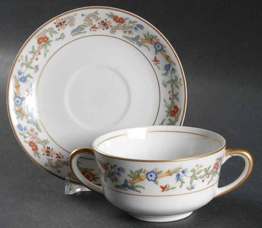 Oriental (Gold Trim) Footed Bouillon Cup & Saucer by Syracuse-1