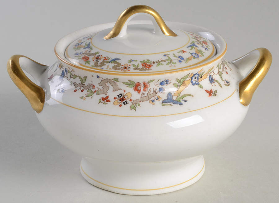 Oriental (Yellow Trim) Sugar Bowl & Lid by Syracuse-1