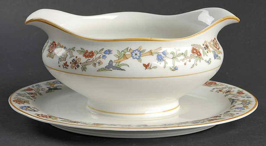 Oriental (Yellow Trim) Gravy Boat with Attached Underplate by Syracuse-1