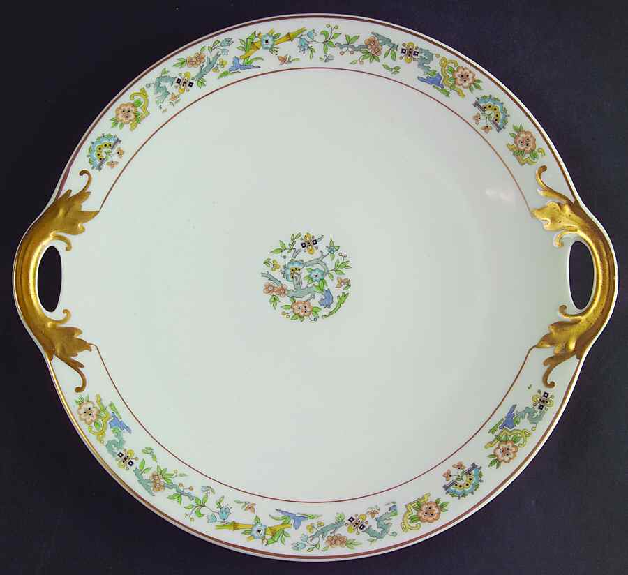 Oriental (Gold Trim) Handled Cake Plate by Syracuse-1