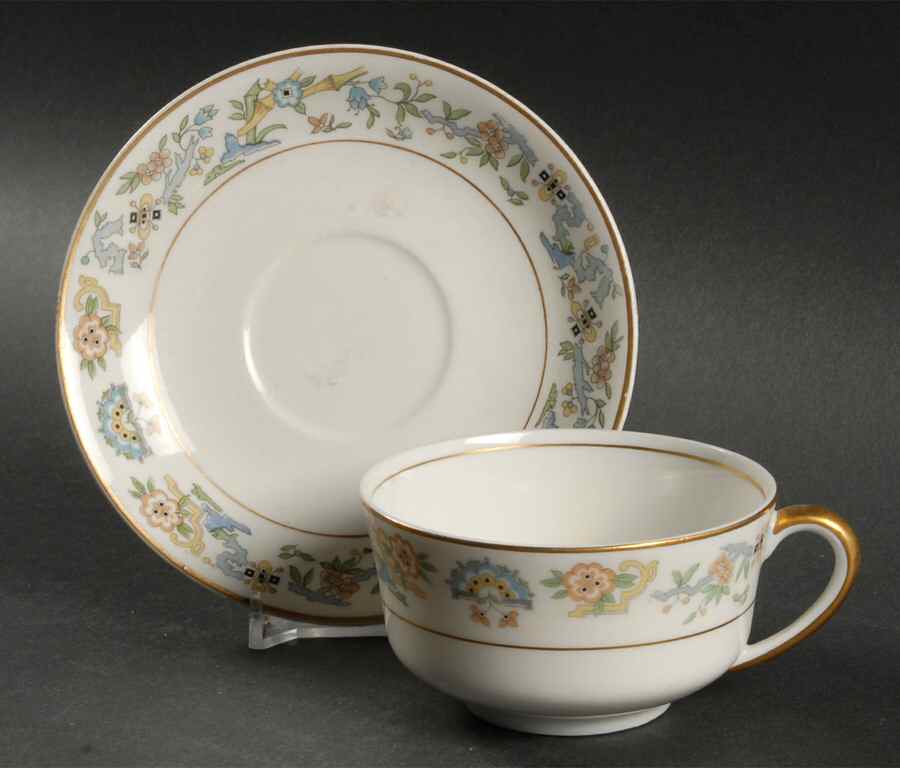 Oriental (Gold Trim) Flat Cup & Saucer Set by Syracuse-1