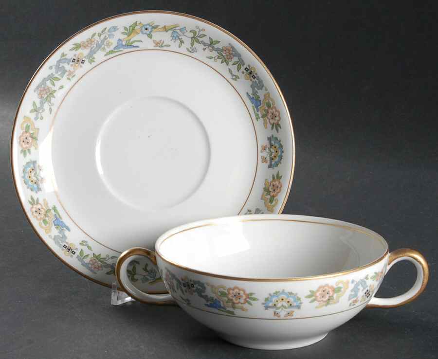 Oriental (Gold Trim) Flat Cream Soup Bowl & Saucer Set by Syracuse-1