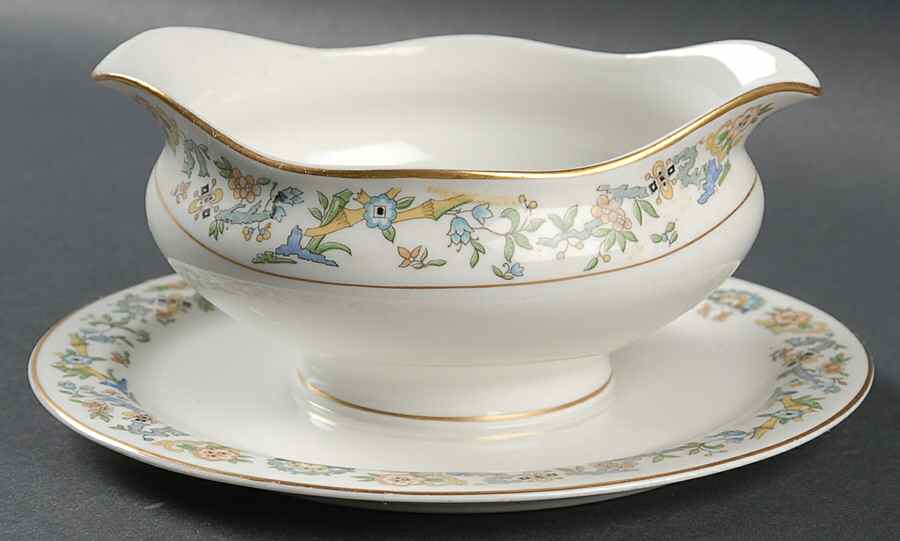 Oriental (Gold Trim) Round Gravy Boat/Attached Underplate by Syracuse-1
