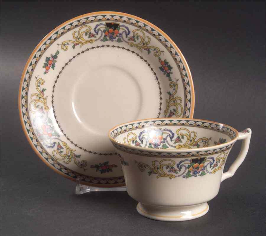 Pembroke (Mustard Trim) Footed Cup & Saucer Set by Syracuse-1