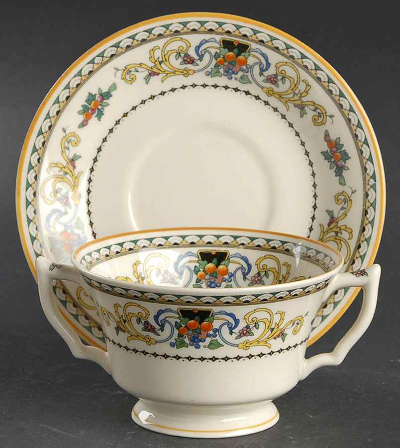Pembroke (Mustard Trim) Footed Bouillon Cup & Saucer by Syracuse-1