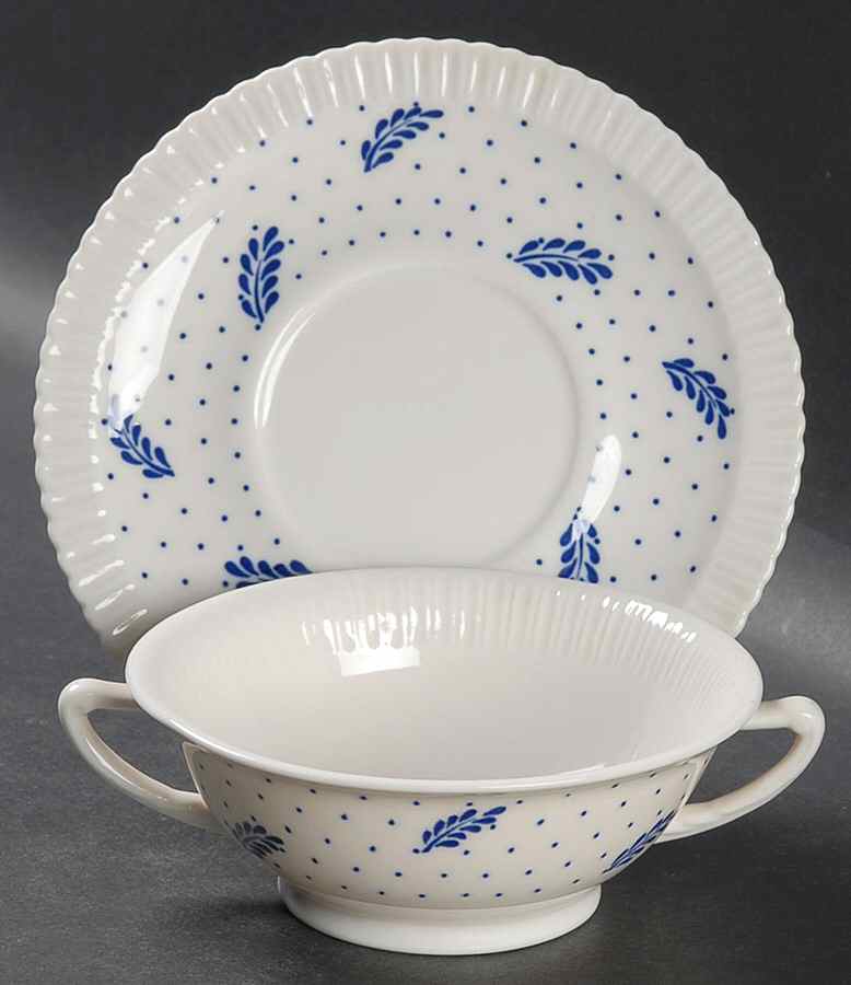 Periwinkle Footed Cream Soup Bowl & Saucer Set by Syracuse-1