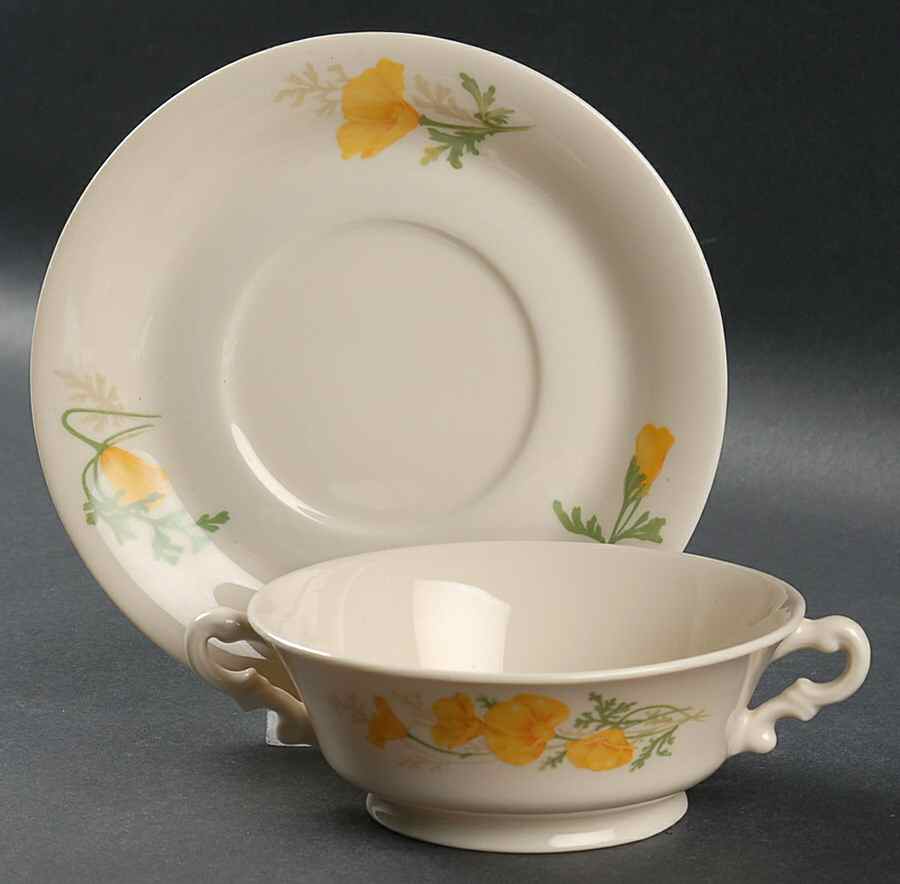 Poppy Footed Cream Soup Bowl & Saucer Set by Syracuse-1
