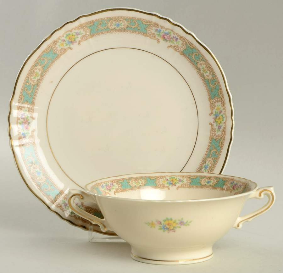 Raleigh Green Footed Cream Soup Bowl & Saucer Set by Syracuse-1