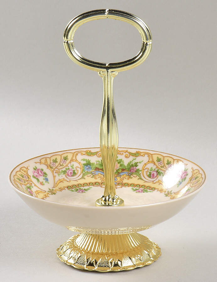 Rose Marie 6"-7" Handled Footed Nut Dish HC by Syracuse-1