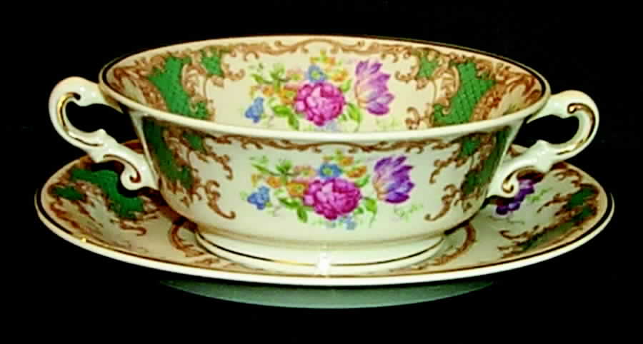 Romance Green Footed Cream Soup Bowl & Saucer Set by Syracuse-1