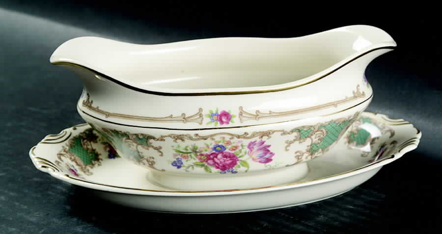 Romance Green Gravy Boat with Attached Underplate by Syracuse-1