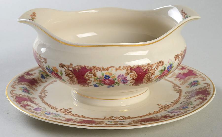 Romance Maroon Gravy Boat with Attached Underplate by Syracuse-1