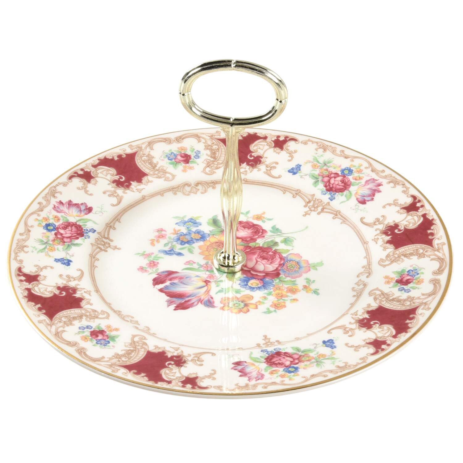 Romance Maroon Round Serving Plate with Center Handle (Dp) Hc by Syracuse-1