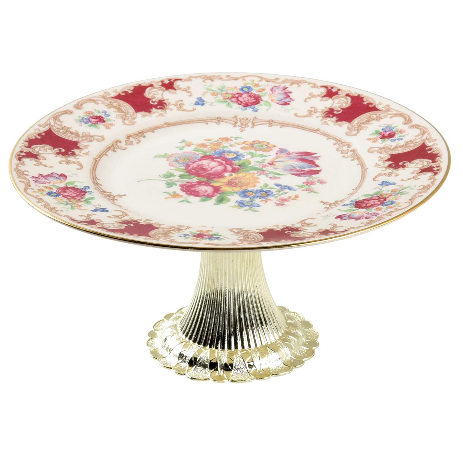 Romance Maroon Cake Stand with 4"-5" Metal Pedestal  Hc by Syracuse-1