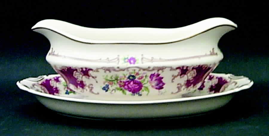 Romance Maroon Gravy Boat with Attached Underplate by Syracuse-1