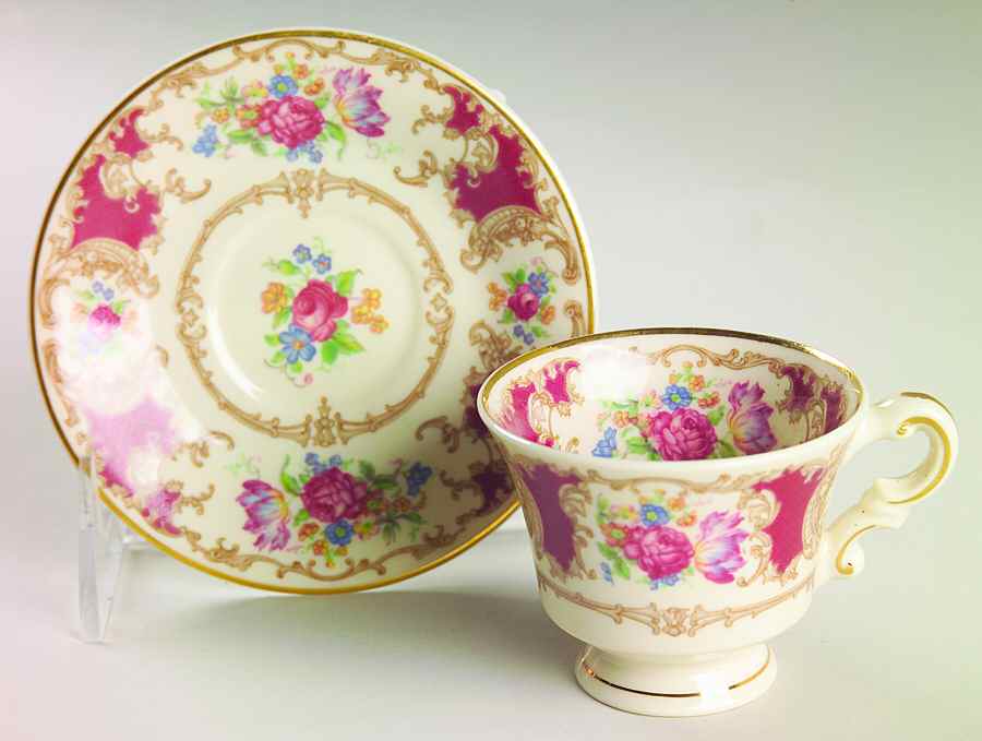 Romance Maroon Footed Demitasse Cup & Saucer Set by Syracuse-1