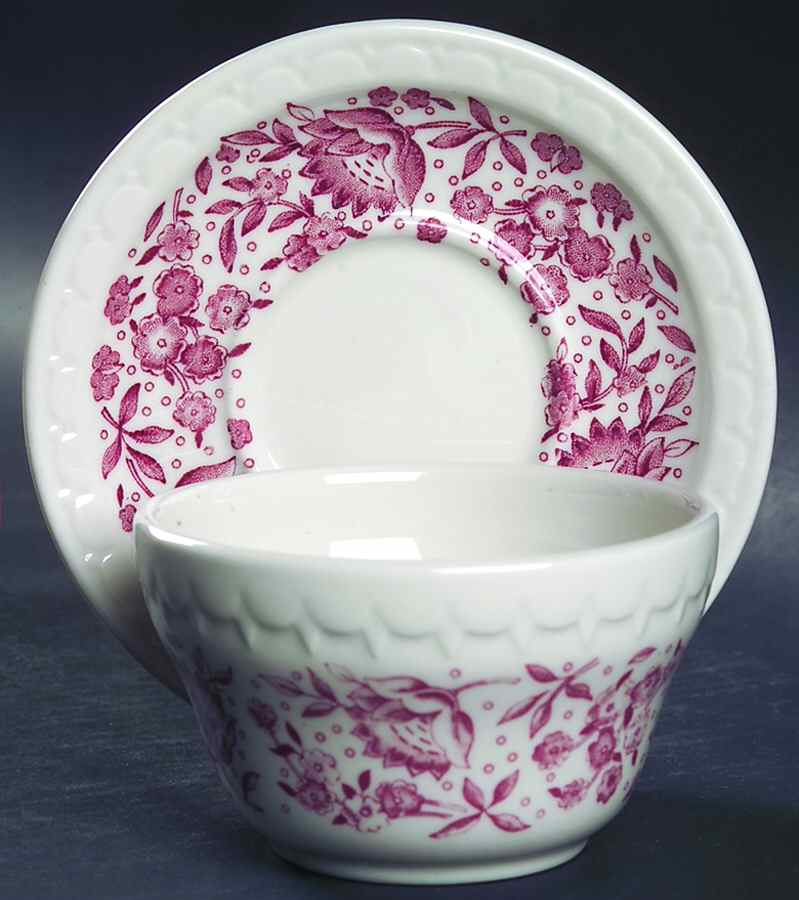 Roxbury-Red (No Trim) Flat Bouillon Cup & Saucer by Syracuse-1